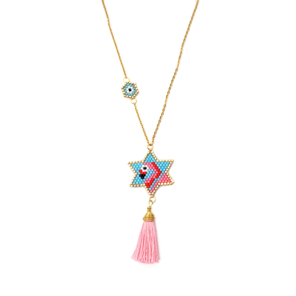 Go2boho MIYUKI ожерелье s женское розовое Фламинго ожерелье сглаза кисточка Ювелирные изделия Чокер в подарок ручная работа нержавеющая сталь Золотая цепь