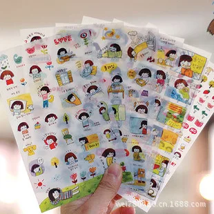 

Korean stationary kawaii stickers 6 sheets watercolor Happy Girls PVC planner Sticker/sticky notes/Album Phone Sticker / SSBA