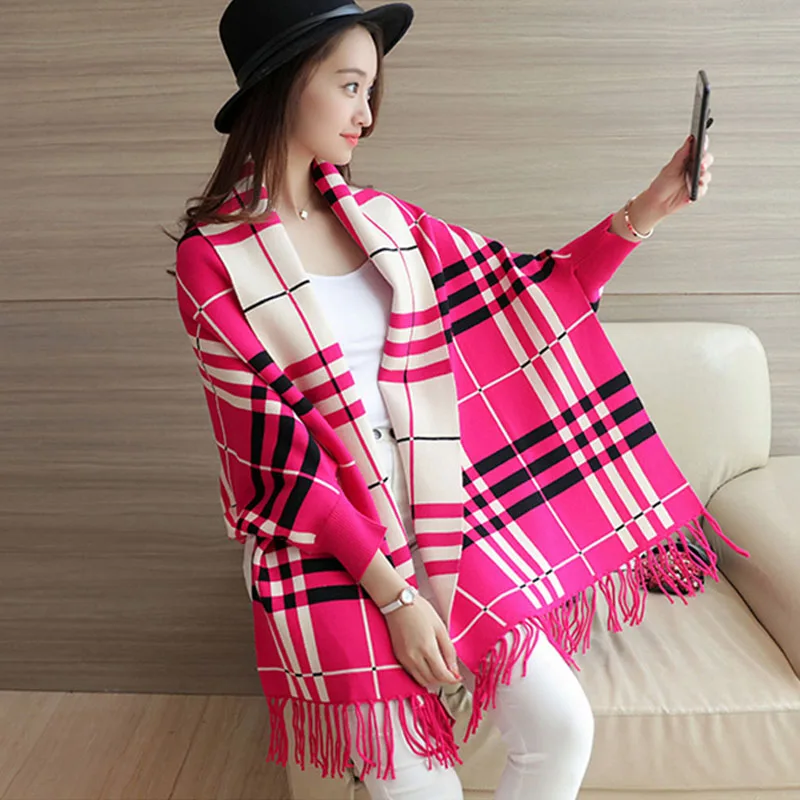 SimAi 2018 autumn and winter new style knitted shawl large loose sleeves sweater.Loose coat Tops |