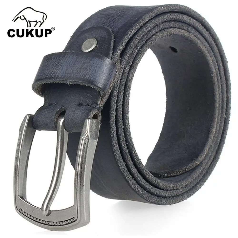 CUKUP Men's Top Quality Solid Cow Skin Leather Coffee Belts Alloy Pin Buckle Metal Man Retro Styles Jeans Belt for Men NCK309