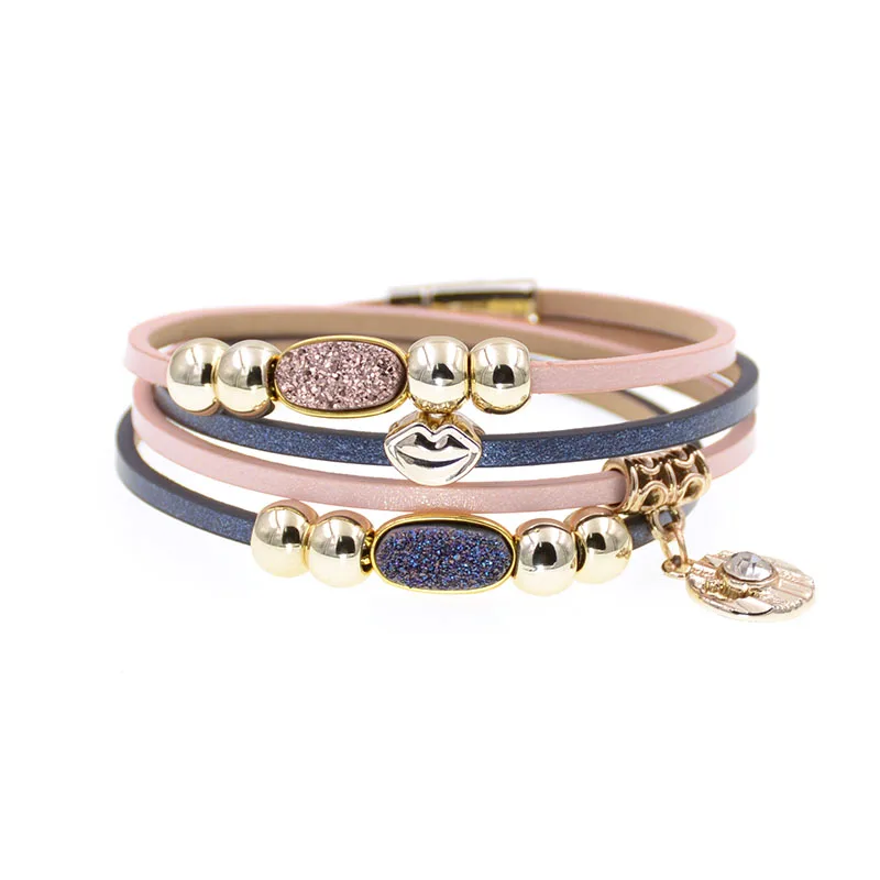 WELLMORE Двухслойный Кожаный браслет Модный бисерный очаровательные браслеты для