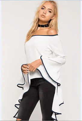 2017 Женская блузка с открытыми плечами и длинным рукавом Повседневная облегающая