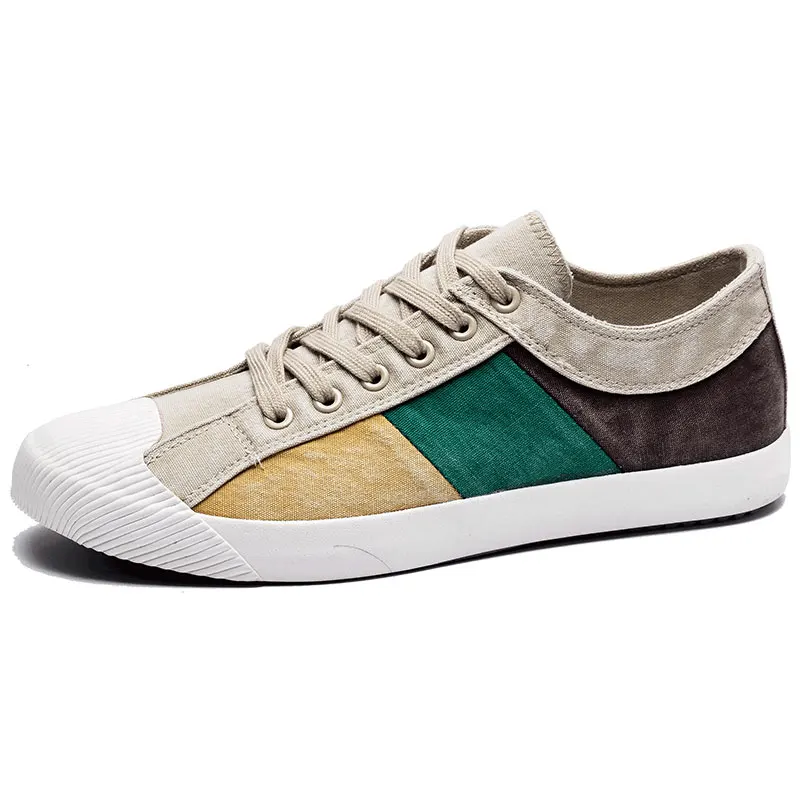 Khaki Новые мужские туфли из парусины вулканизованные смешанные цвета модные мужские туфли для отдыха Весна/Осень Лоскутная Ткань мужские кроссовки - Цвет: Khaki