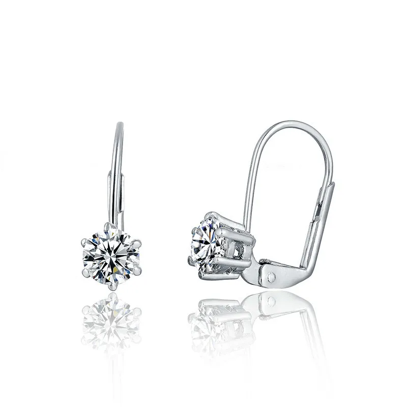 Милые золотистые круглые серьги кольца с 6 когтями циркониевый зажим фианитом