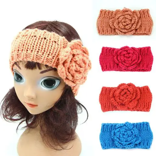 

ON SALE 1 PCS Winter Girls Headband Crochet Headwrap Knitting Flower Hair Band Ears Warmer Cute turban Hair Accessories