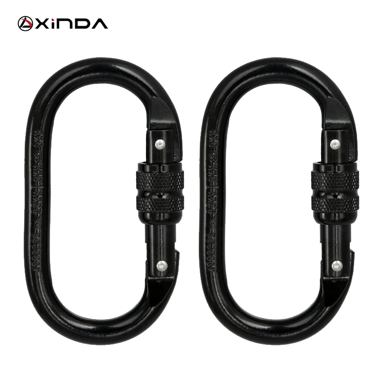 Black-2PCS Xinda открытый альпинистский карабин o-образный винтовой замок пружинный крюк ворота 25KN безопасная Пряжка стальной замок альпинистское оборудование - Цвет: Black-2PCS