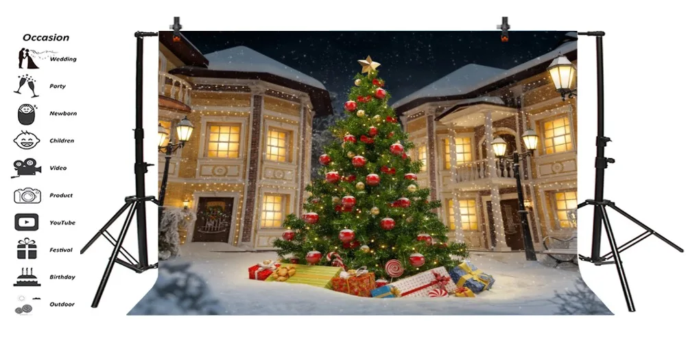 Laeacco City House Yard Рождественская елка снежные Сумерки фоны для фотосъемки