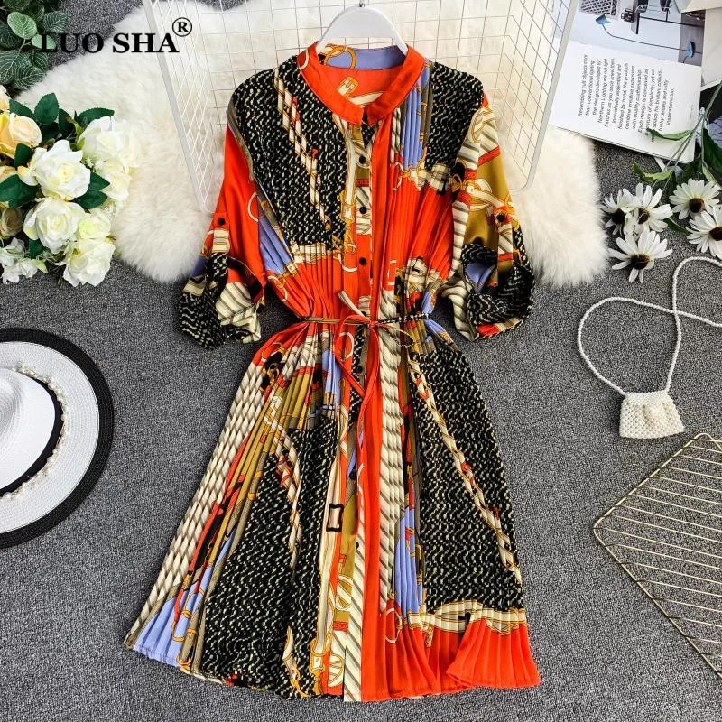 Женское Плиссированное Платье рубашка LUOSHA повседневное свободное платье с