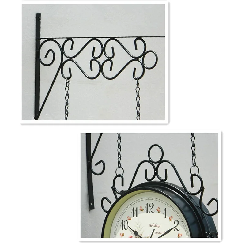 Бесшумные часы Двухсторонние настенные винтажные большие из кованого железа