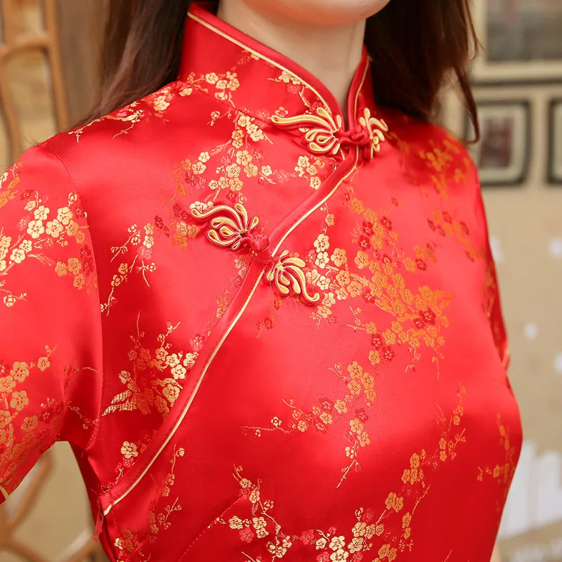 Красное китайское женское платье, винтажное, атласное, Qipao, сексуальное, длинное, тонкое, Cheongsam, горячая Распродажа, Цветочное платье, Размеры s m XL XXL 3X4XL 5XL 6XL JA13