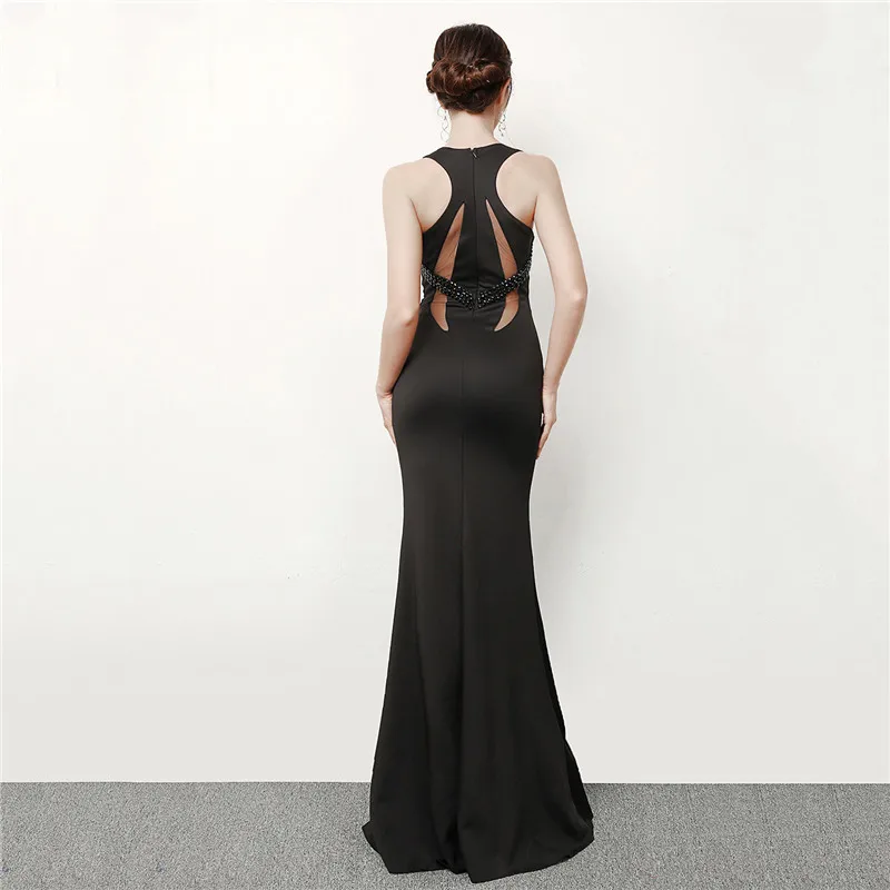 

Sladuo Black V-Neck Sexy Backless Slit Sleeveless Long Mermaid Slim Club Formal Eveing Party Dress