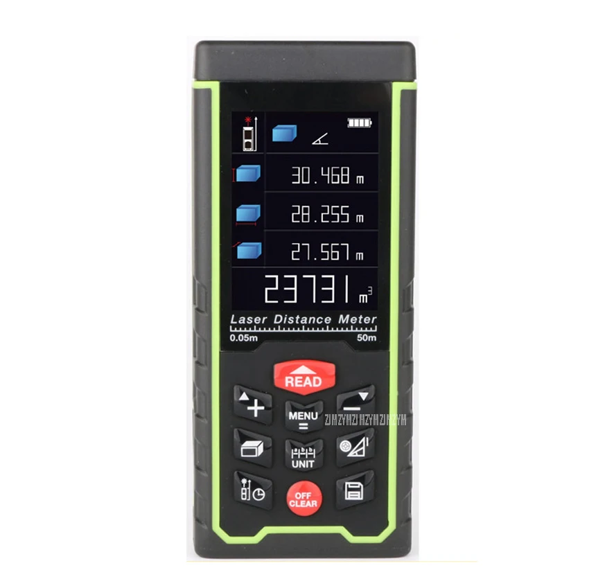 AS50 50M Digital Laser Distance Meter Rangefinder Distance/Area/Volume Measure Ruler With Rechargable Battery 100 Data Storage