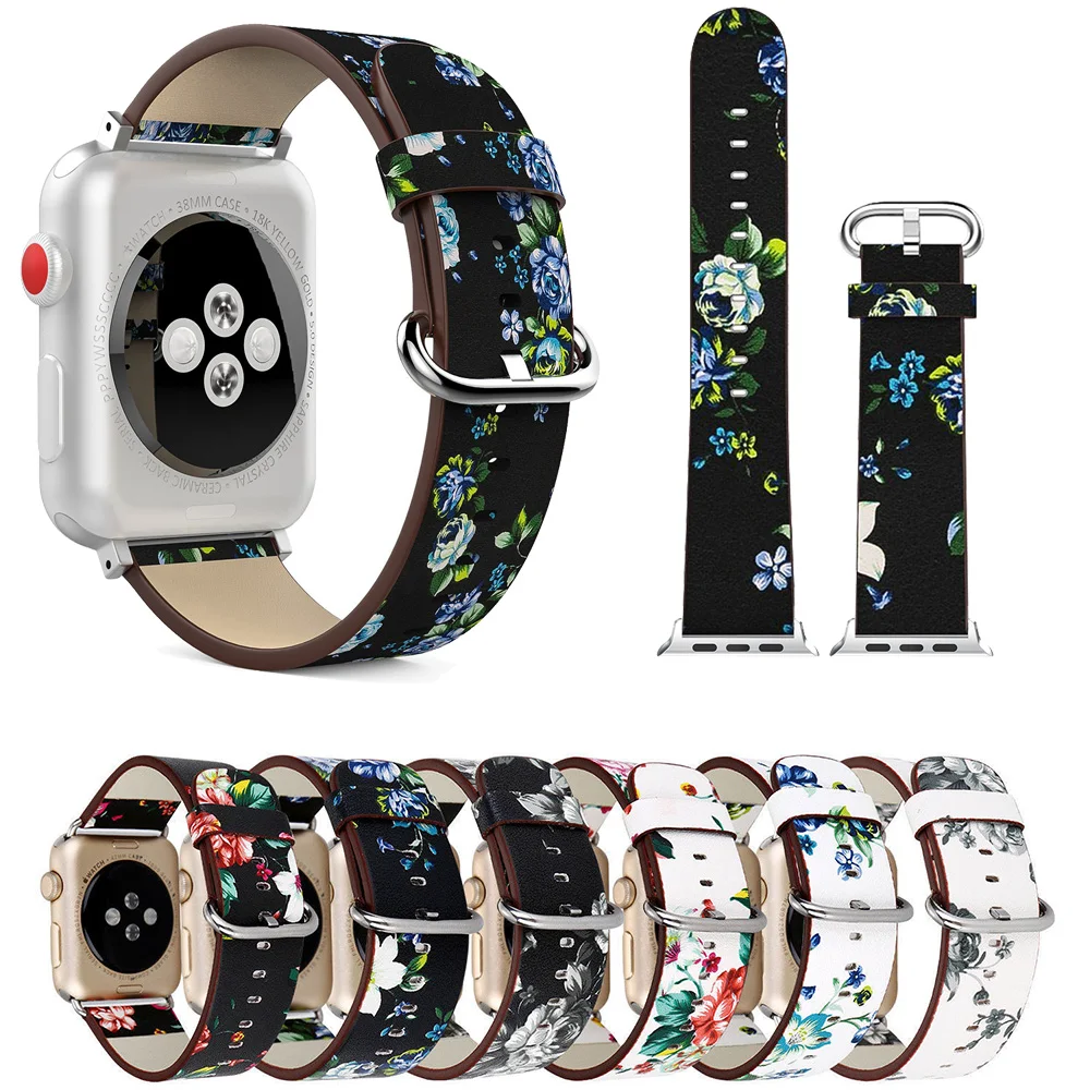 Кожаный ремешок для Apple Watch серии 4 40 мм/44 мм наручных часов с принтом замена