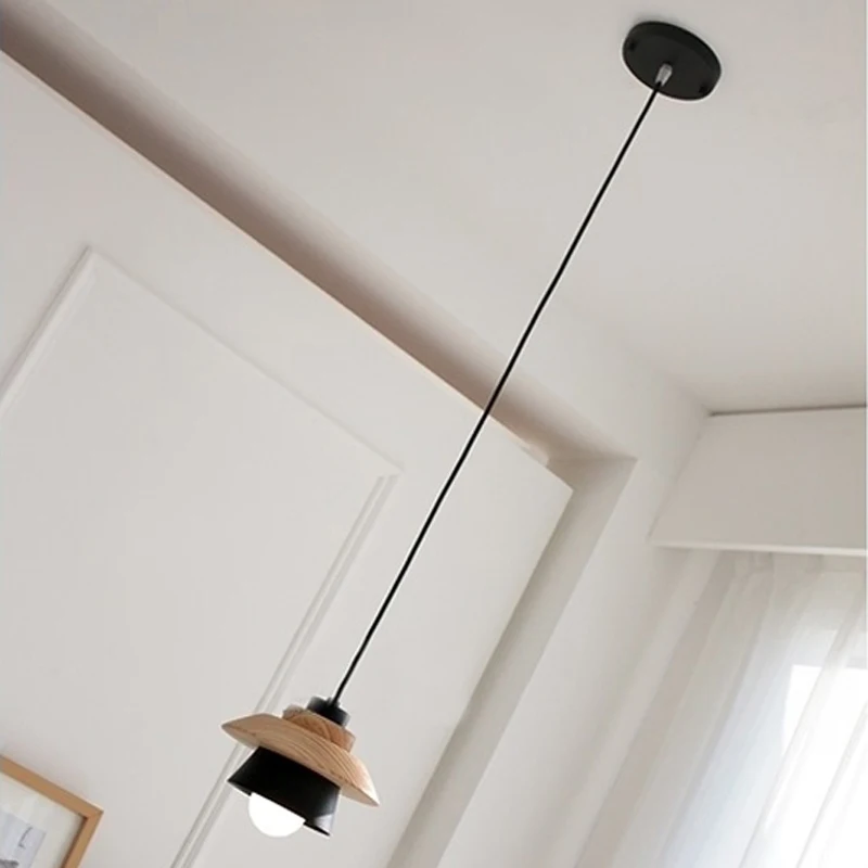 Новая современная деревянная Подвесная лампа E27 с одной головкой белая черная