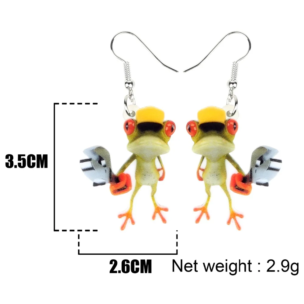 WEVENI Accessories Acrylic Cartoon Repairman Frog Earrings Drop Dangle Funny Animal Jewelry For Women Girls Gift Charms Dropship | Украшения
