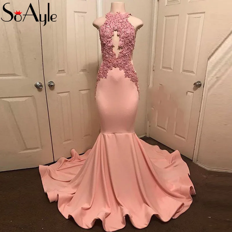

SoAyle Mermaid 2018 Evening Dresses Lace Applique Beading Vestidos De Festa Robe De Bal Women's Prom Dresses Formal Gowns