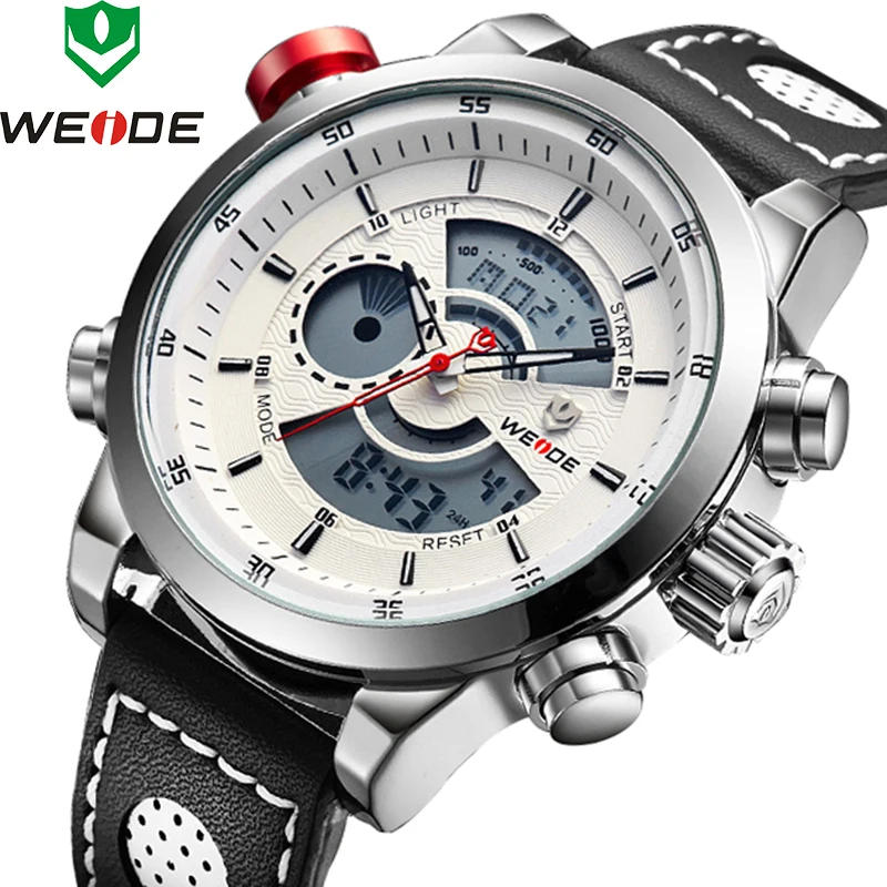 WEIDE спортивные мужские модные наручные часы Роскошные известный бренд мужские часы с кожаным ПУ ремешком 30 м водонепроницаемые повседневные спортивные часы