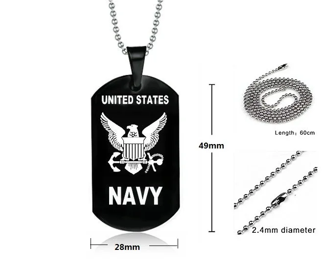 US Navy Sign Necklace Men's Army Dog Titanium Steel Black Brand | Украшения и аксессуары