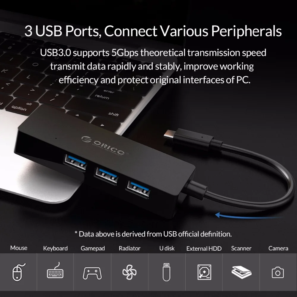 USB Концентратор ORICO 4 в 1 Type-C к RJ45/USB3.0 концентратор Мини Deak адаптер 15 см