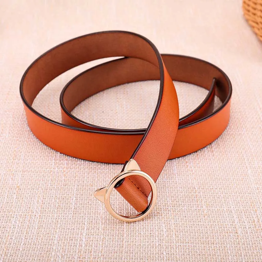 

New men's and women's belts fashion decorative leather round buckle belt couple models fashion wild cat ears jeans