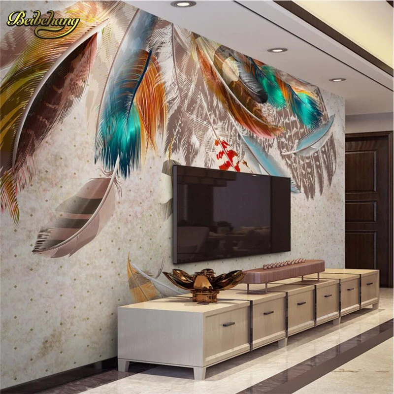 

beibehang Colored feathers Custom papel de parede 3d Mural wallpaper for wal Photo Wall Mural Living Room TV Sofa Wall Painting