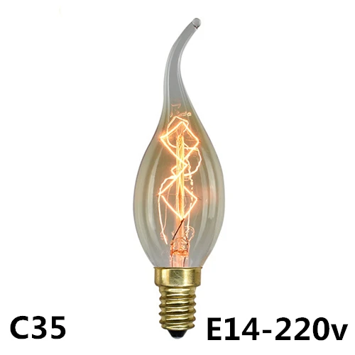 E14-220v-C35 Ретро vintage edison bulb E14/E27 40 w 110 v/220 В ампулы винтажная лампа Эдисона лампочка нить накаливания декоративное освещение - Цвет: E14-220v-C35