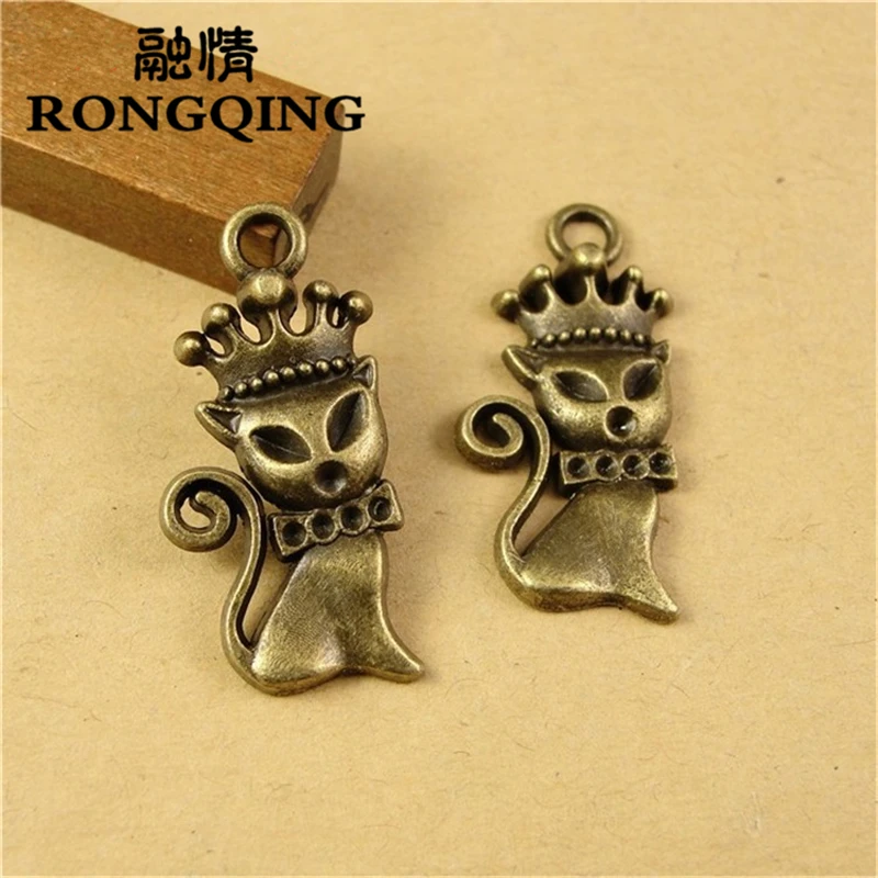 

RONGQING 50pcs/lot 31*15MM Princess Cat Charms Handmade Craft Jewelry Findings