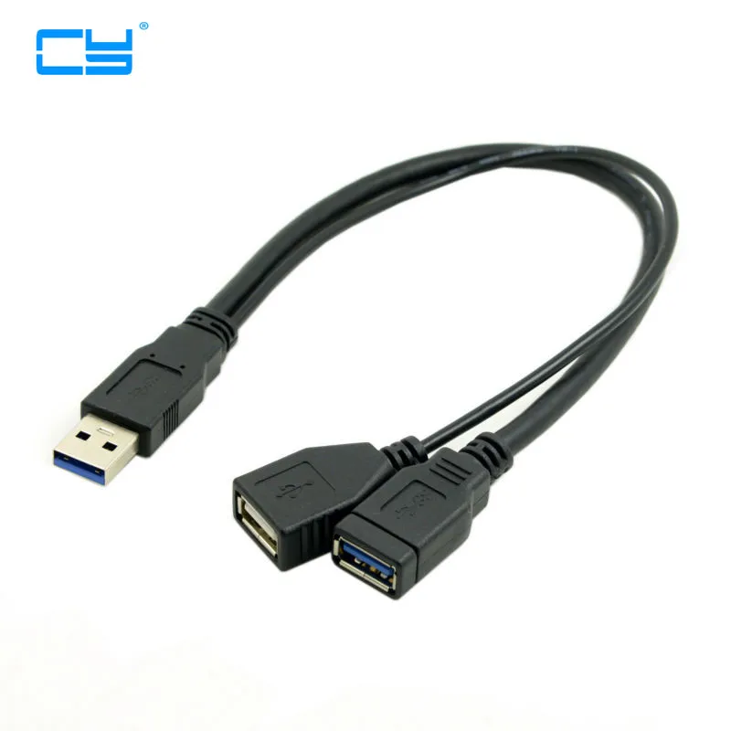 Черный Удлинительный кабель для передачи данных и с двумя USB разъемами типа папа