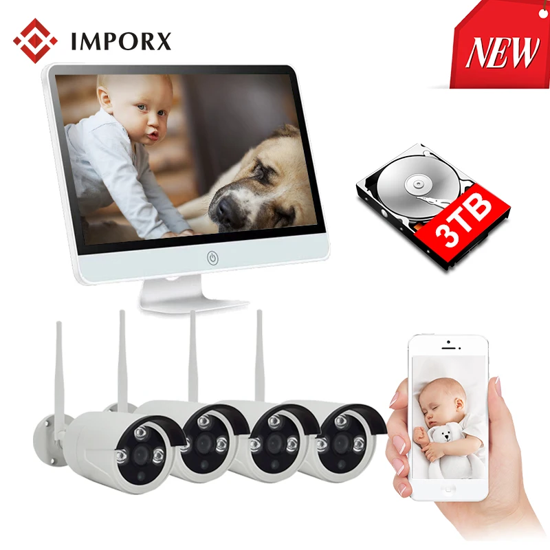 IMPORX 1080 P 4CH 16 дюймов сетевой видеорегистратор LCD CCTV видео комплект камеры