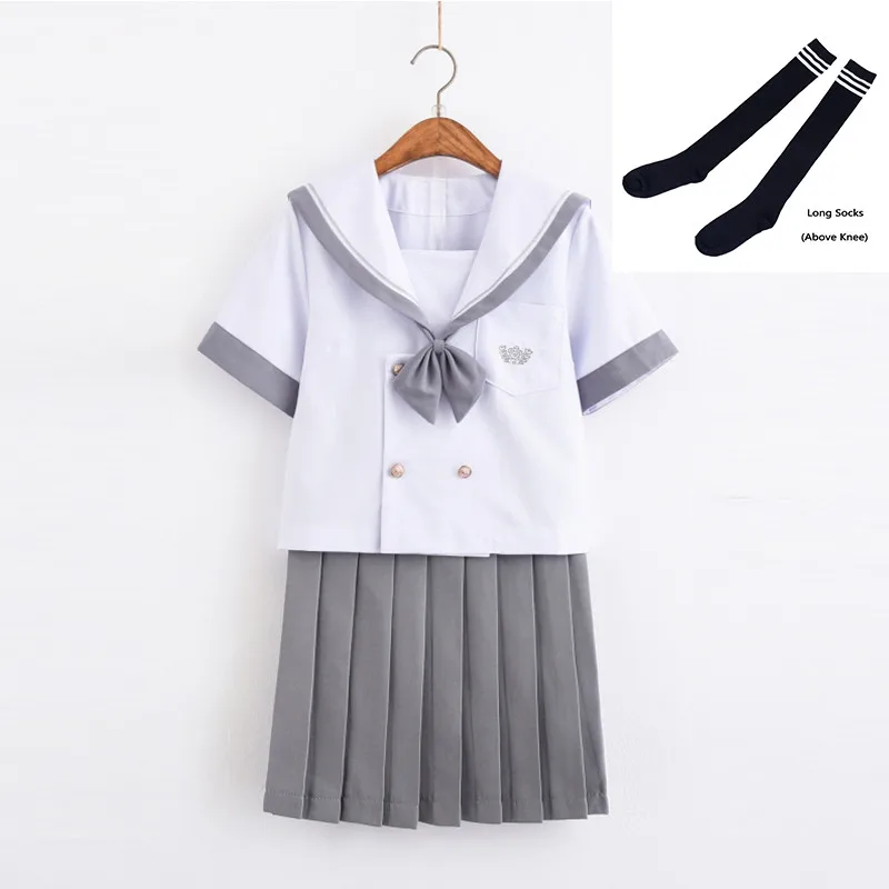 Short Set With Socks UPHYD школьная форма для девочек с длинным рукавом JK Униформа белая рубашка+ плиссированная юбка аниме косплей костюм матроса костюмы W86 - Цвет: Short Set With Socks