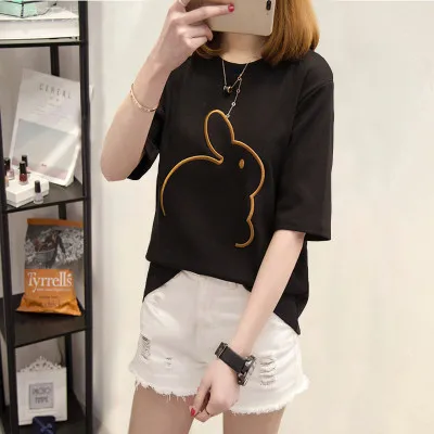 New Summer Fashion Women Loose Rabbit T Shirts Simple Exquisite Ladies Party Office Shopping OL T-shirt Clothes XXL | Женская одежда
