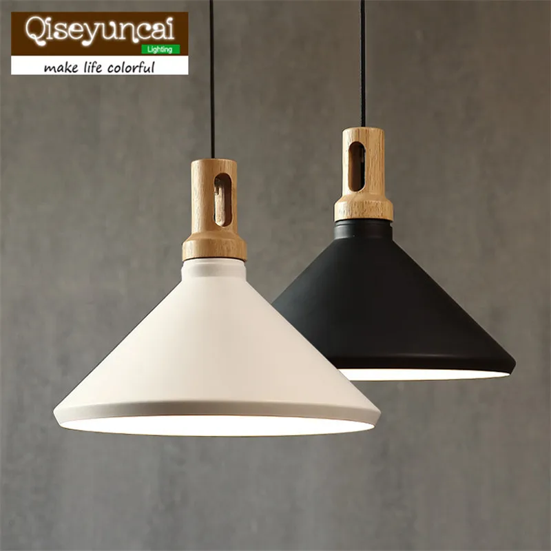 

Qiseyuncai Retro Loft Single headed conical Chandelier solid wood aluminum chandelier personalized living room lighting