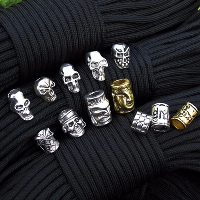 10 шт./лот металлические бусины в виде черепа для паракорда браслета ножа шнурков