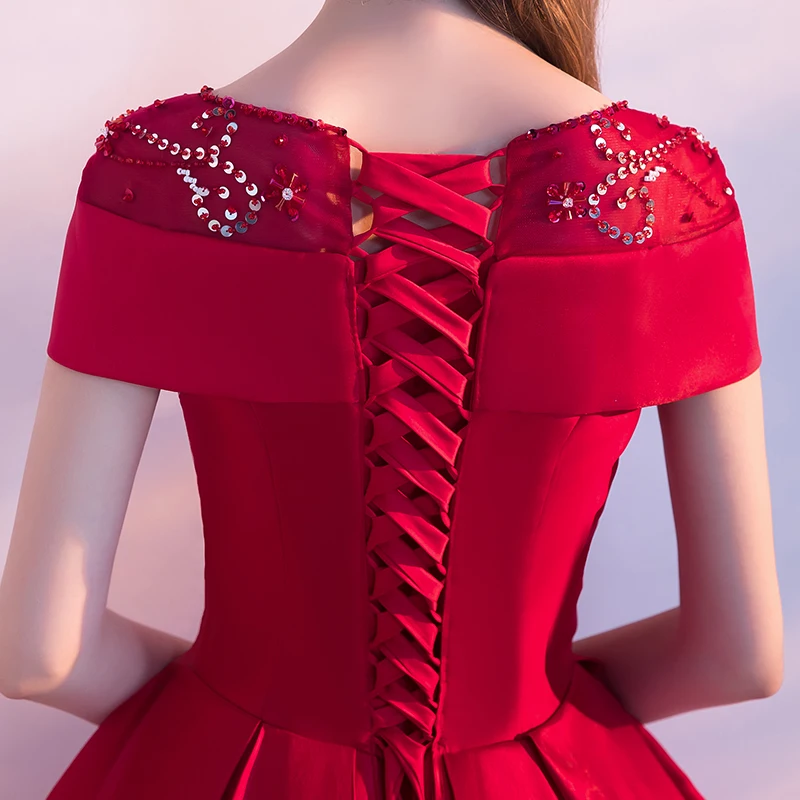 Распродажа SSYFashion Красное Атласное Вечернее платье для невесты банкетное