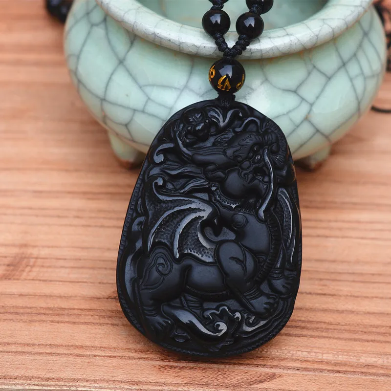 Реальное натуральное черное обсидиановое искусственное летающее ожерелье