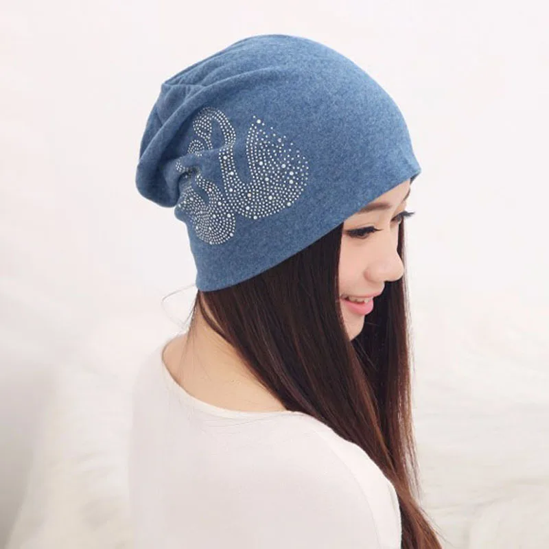 2015 New Fashion Women Hip-hop Beanie Hat Top Quality Solid Color Slouch Diamonds Winter Hats Knitted Turban Beanies Cap M0560