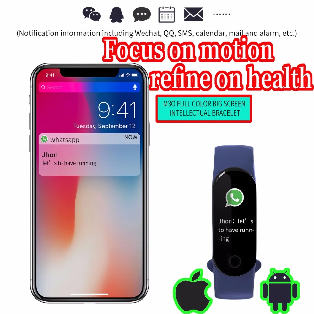 Смарт-часы наручные трекеры активности Фитнес M30plus IOS Android крови Давление часы