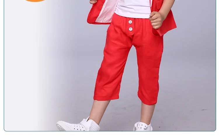Boy short sleeve suit 2017 summer new children's dress cotton linen two-piece boys suits for weddings coat +pants |