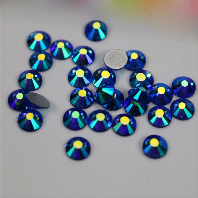 

1440pcs Dark blue/Sapphire AB FlatBack Strass Nail art Rhinestone 3D Glass Round Crystal Stones For DIY Nails Decorations Charms