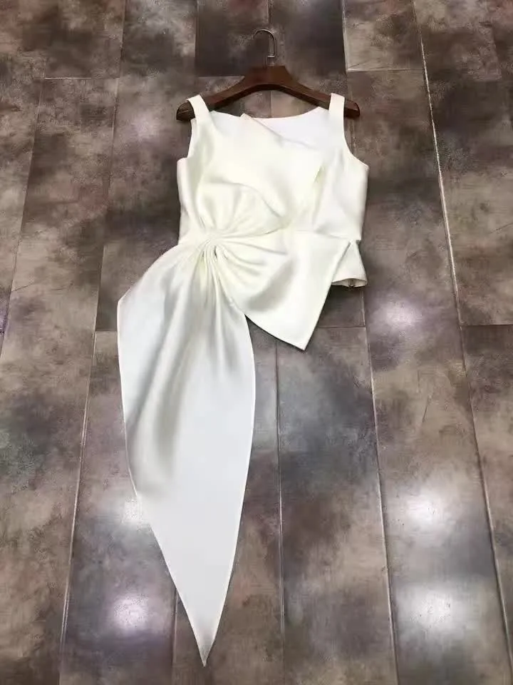 Блузка Женская атласная с асимметричным подолом модная рубашка со складками и