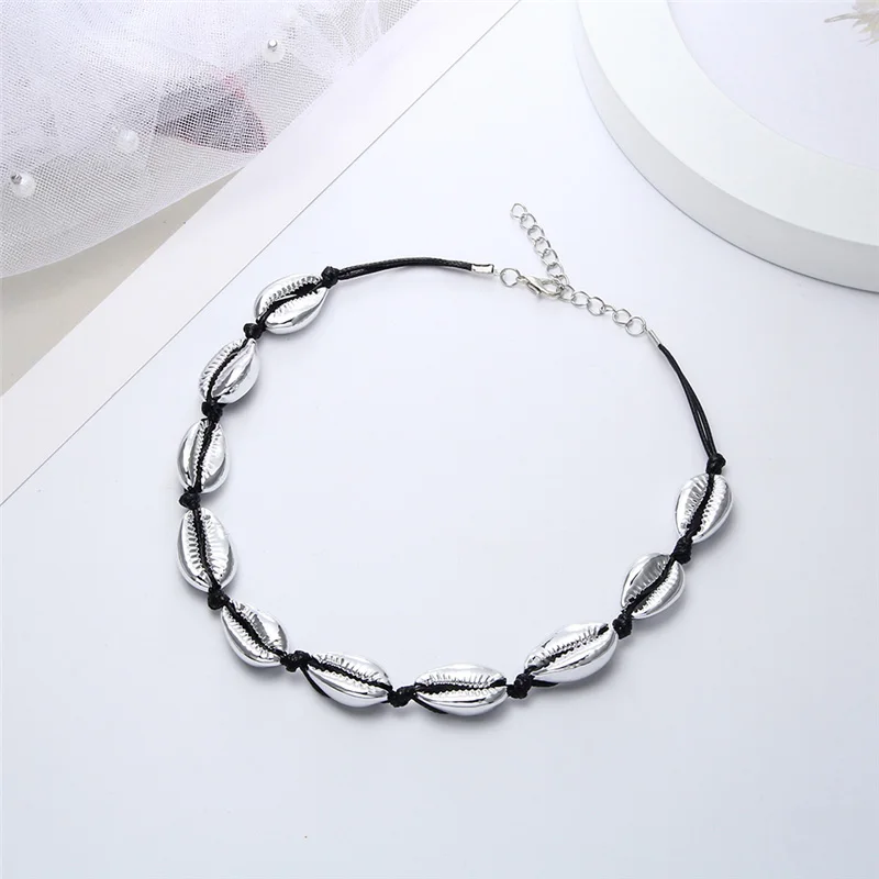 Sliver Shell Black shshd Новая мода цепочка на шею Богемное натуральное ожерелье ввиде Каури, для женщин, Очаровательное ожерелье цепочки, воротник-чокер, Пляжное богемное летнее ожерелье, ювелирные изделия ожерелье Дропшиппинг - Окраска металла: Sliver Shell Black