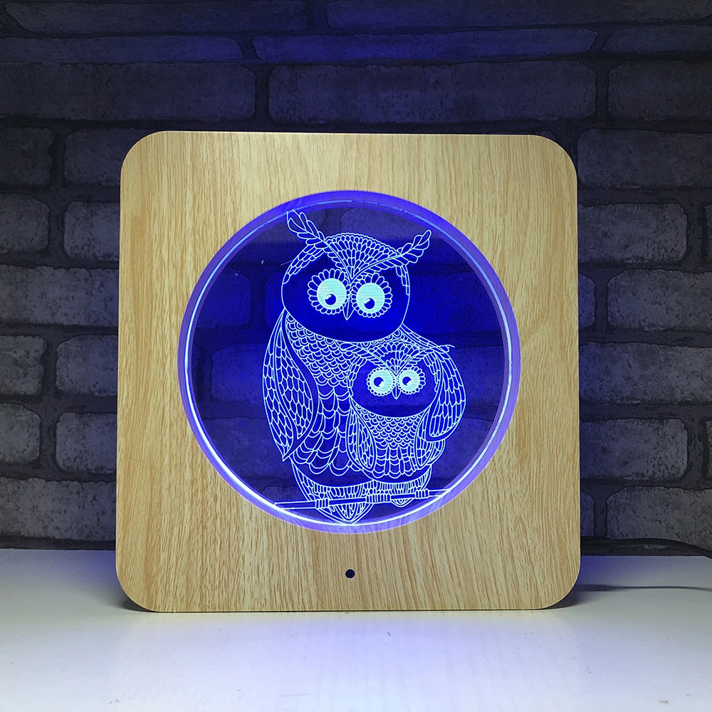 Деревянный милый подарок для девочки Сова Ночник Led 7/1/3 цвета Usb Иллюзия