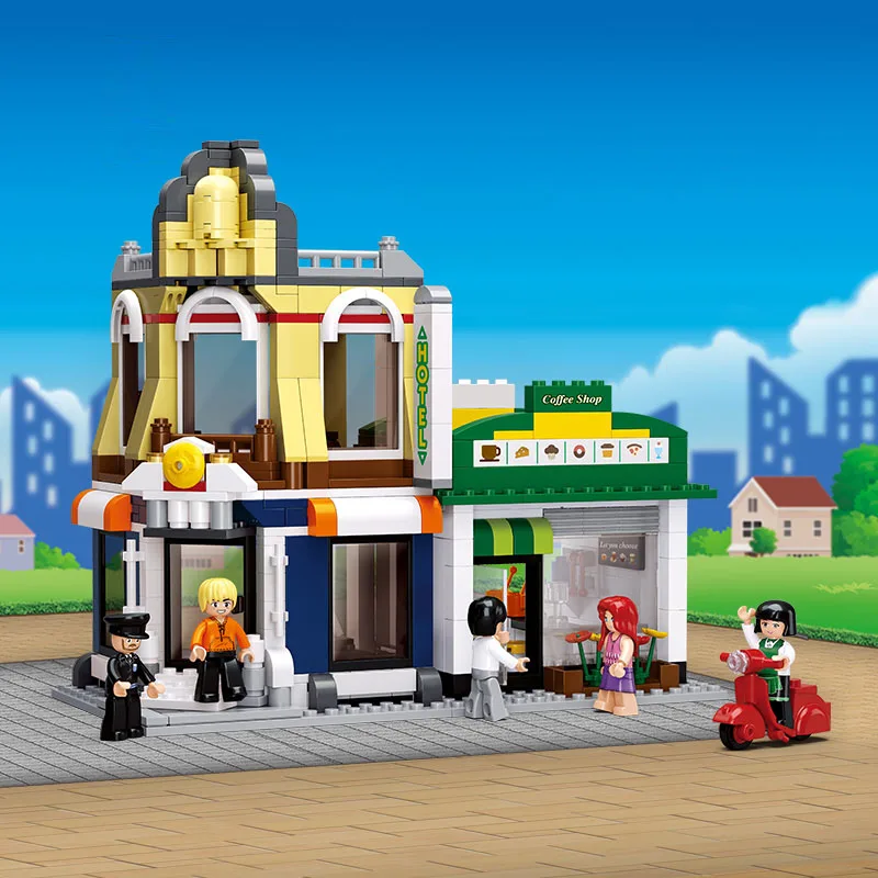 Coffee shop Hotel Bricks Toys Sim City Street view Forge Big World Building Blocks Kids Set Model Gifts Compatible Friends | Игрушки и