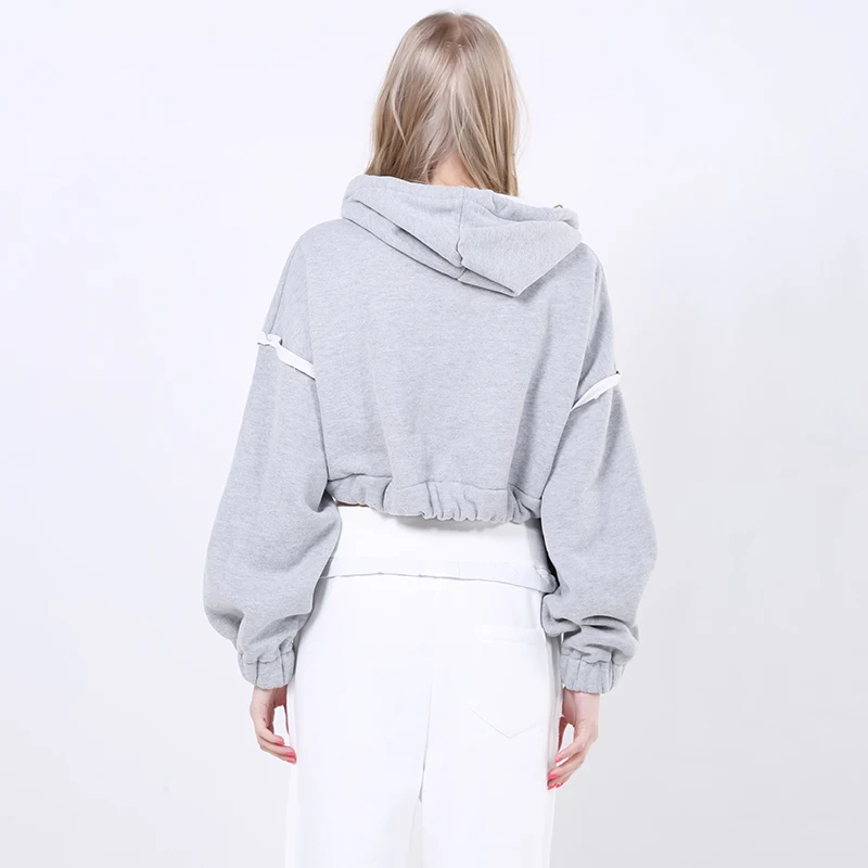 TWOTWINSTYLE короткая худи для женщин Высокая талия фонарь рукав пуловер с капюшоном Топы Женская мода Повседневная одежда больших размеров