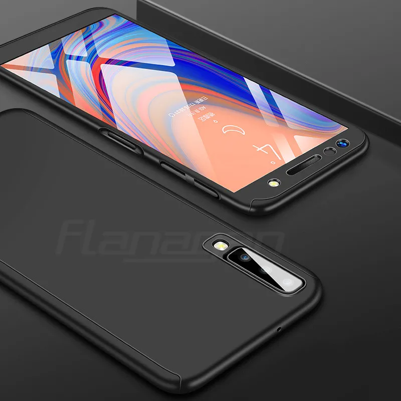Черный 360 противоударный чехол для телефона для samsung Galaxy A7 A6 A8 J4 J6 плюс A9 крышка чехол для samsung A30 A50 M10 M20 J2 Core A10 чехол - Цвет: Черный