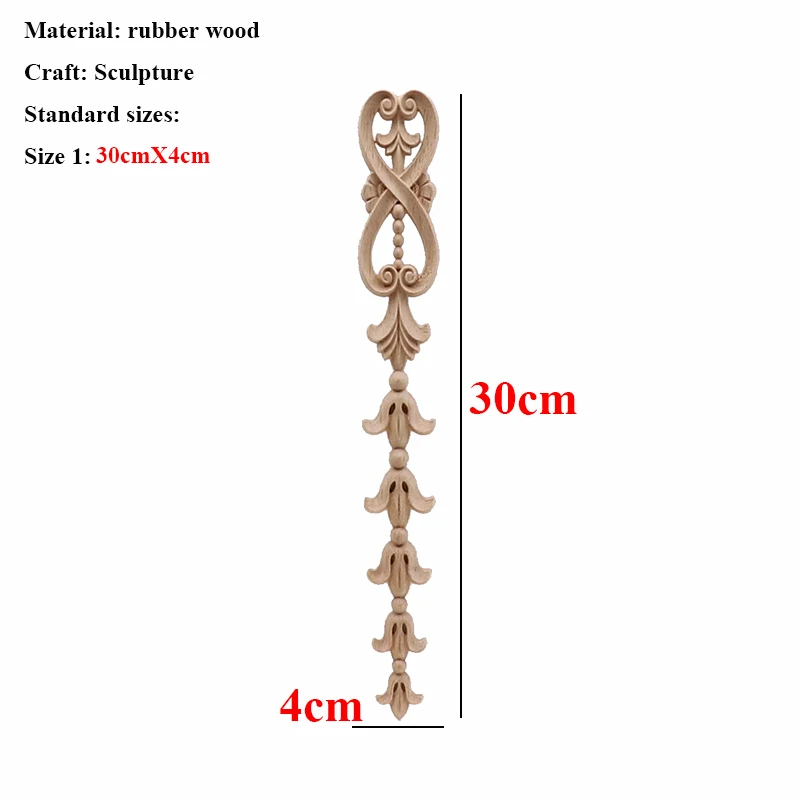 30cmX4cm Неокрашенная древесина, дуб, резная волнистая Цветочная наклейка, угловая аппликация для декора мебели для дома, декоративная деревянная резная длинная аппликация - Цвет: 30cmX4cm