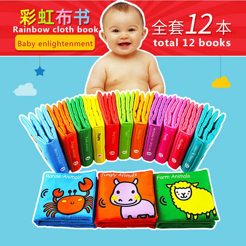 

Baby's Rainbow Cloth Book Educational Toys Washable Soft Books Infant Enlightenment Reading Life Encyclopedia Newborn Baby Book