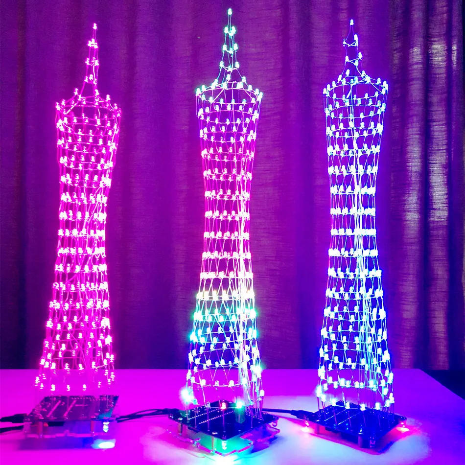 

Upgraded DIY 16x16 Dot Matrix LED Light Cu-be Canton Tower Suite Wireless Remote Control Electronic Kit 6 Colors Acrylic Case