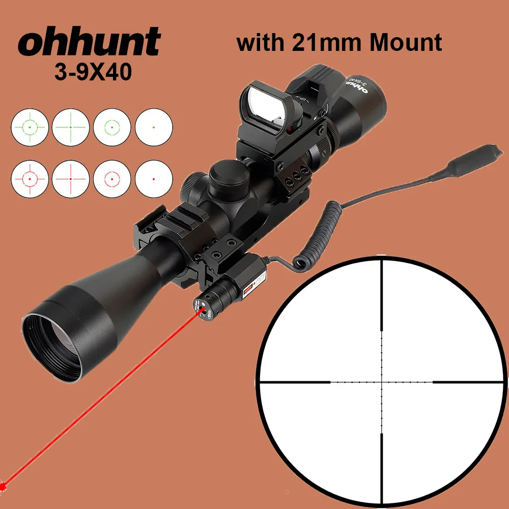 Com Scope 21mm Ohhunt тактический прицел 3-9X40 проволока сетка или Mil точка оптический прицел с голографической 4 Сетка Красный точка красный лазерный прицел - Цвет: Com Scope 21mm