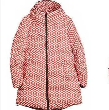 Новая модная женская зимняя теплая пуховая куртка пальто в горошек средней длины